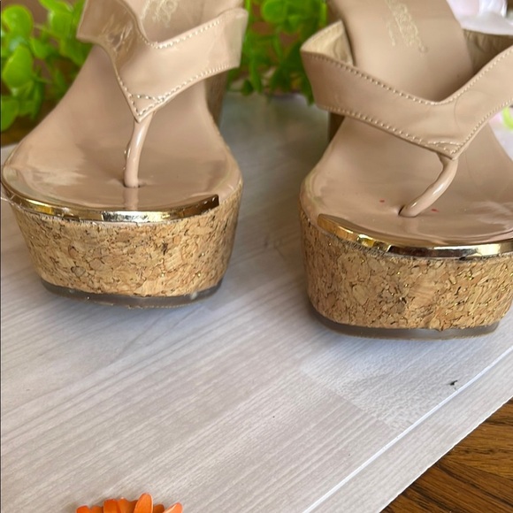 Beige Wedge Sandals - Picture 2 of 6